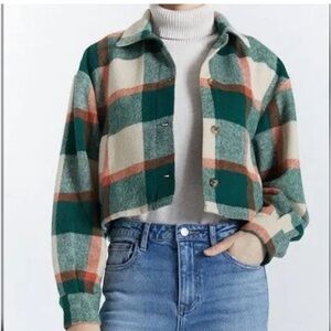 OAT NEW YORK NWT WOMEN’S CROPPED PLAID GREEN JACKET SZ M